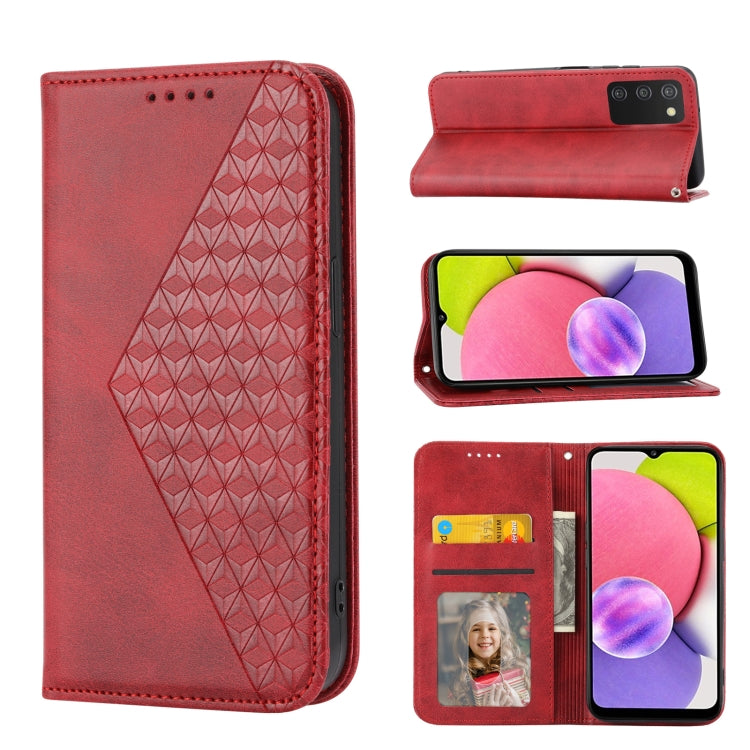 Cubic Grid Calf Texture Magnetic Closure Leather Phone Case, For Samsung Galaxy A22 5G JP Version, For Samsung Galaxy A03s 166mm, For Samsung Galaxy A03s 165.8mm, For Samsung Galaxy A13 4G / 5G, For Samsung Galaxy A53 5G, For Samsung Galaxy A73 5G