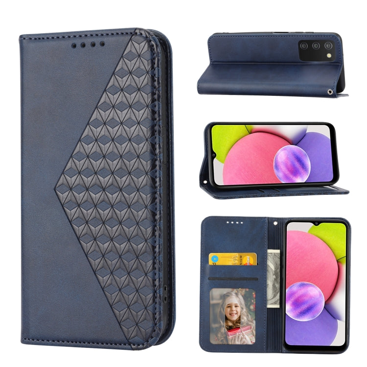 Cubic Grid Calf Texture Magnetic Closure Leather Phone Case, For Samsung Galaxy A22 5G JP Version, For Samsung Galaxy A03s 166mm, For Samsung Galaxy A03s 165.8mm, For Samsung Galaxy A13 4G / 5G, For Samsung Galaxy A53 5G, For Samsung Galaxy A73 5G