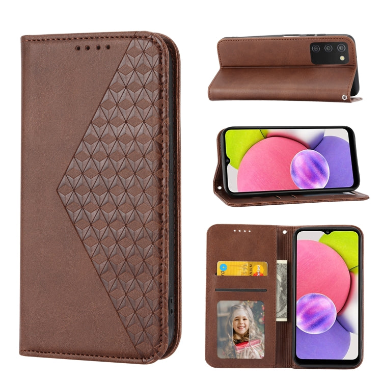 Cubic Grid Calf Texture Magnetic Closure Leather Phone Case, For Samsung Galaxy A22 5G JP Version, For Samsung Galaxy A03s 166mm, For Samsung Galaxy A03s 165.8mm, For Samsung Galaxy A13 4G / 5G, For Samsung Galaxy A53 5G, For Samsung Galaxy A73 5G
