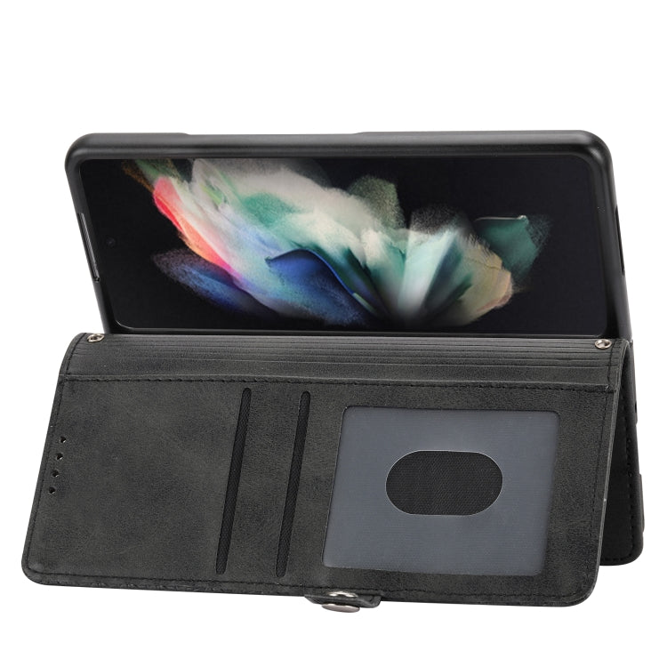 Cubic Grid Calf Texture Leather Phone Case with Neck Lanyard, For Samsung Galaxy Z Fold4, For Samsung Galaxy Z Fold3 5G, For Samsung Galaxy Z Flip4, For Samsung Galaxy Z Flip3 5G