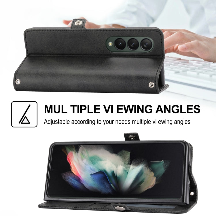 Cubic Grid Calf Texture Leather Phone Case with Neck Lanyard, For Samsung Galaxy Z Fold4, For Samsung Galaxy Z Fold3 5G, For Samsung Galaxy Z Flip4, For Samsung Galaxy Z Flip3 5G