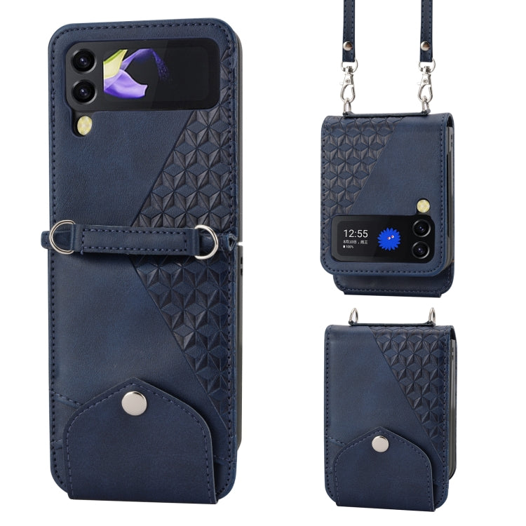 Cubic Grid Calf Texture Leather Phone Case with Neck Lanyard, For Samsung Galaxy Z Fold4, For Samsung Galaxy Z Fold3 5G, For Samsung Galaxy Z Flip4, For Samsung Galaxy Z Flip3 5G