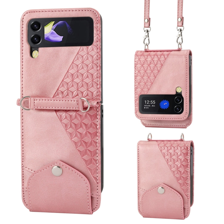 Cubic Grid Calf Texture Leather Phone Case with Neck Lanyard, For Samsung Galaxy Z Fold4, For Samsung Galaxy Z Fold3 5G, For Samsung Galaxy Z Flip4, For Samsung Galaxy Z Flip3 5G