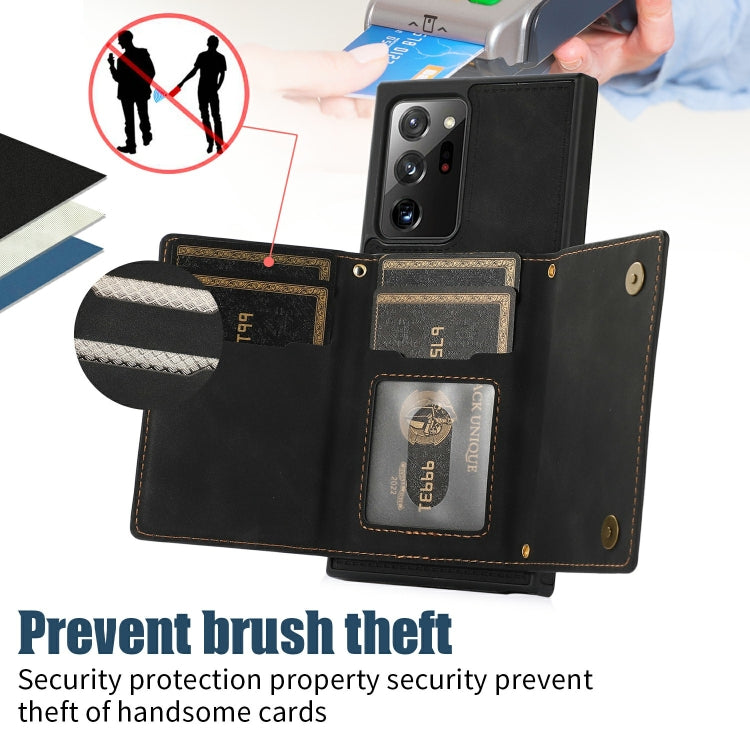 Three-fold RFID Leather Phone Case with Lanyard, For Samsung Galaxy Note20 Ultra, For Samsung Galaxy S20, For Samsung Galaxy S20+, For Samsung Galaxy S20 FE, For Samsung Galaxy S21, For Samsung Galaxy S22, For Samsung Galaxy S21 Ultra������������������...