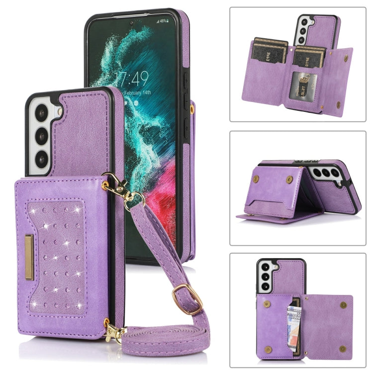 Three-fold RFID Leather Phone Case with Lanyard, For Samsung Galaxy Note20 Ultra, For Samsung Galaxy S20, For Samsung Galaxy S20+, For Samsung Galaxy S20 FE, For Samsung Galaxy S21, For Samsung Galaxy S22, For Samsung Galaxy S21 Ultra������������������...