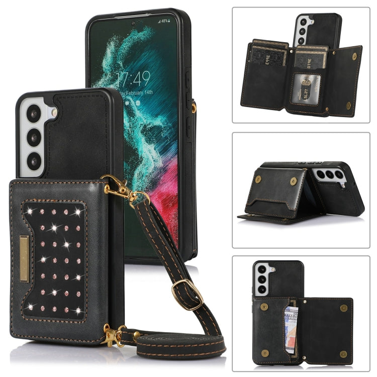 Three-fold RFID Leather Phone Case with Lanyard, For Samsung Galaxy Note20 Ultra, For Samsung Galaxy S20, For Samsung Galaxy S20+, For Samsung Galaxy S20 FE, For Samsung Galaxy S21, For Samsung Galaxy S22, For Samsung Galaxy S21 Ultra������������������...