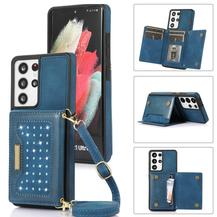 Three-fold RFID Leather Phone Case with Lanyard, For Samsung Galaxy Note20 Ultra, For Samsung Galaxy S20, For Samsung Galaxy S20+, For Samsung Galaxy S20 FE, For Samsung Galaxy S21, For Samsung Galaxy S22, For Samsung Galaxy S21 Ultra������������������...