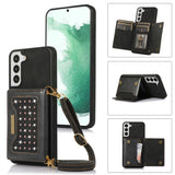 Three-fold RFID Leather Phone Case with Lanyard, For Samsung Galaxy S21 FE, For Samsung Galaxy S22 Ultra, For iPhone 12 Pro
