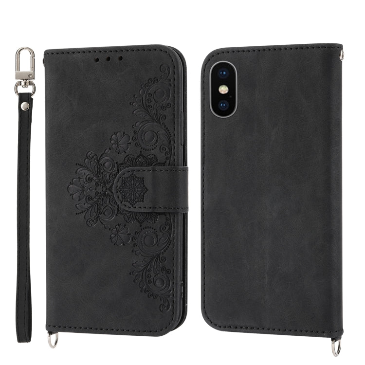 Skin-feel Flowers Embossed Wallet Leather Phone Case