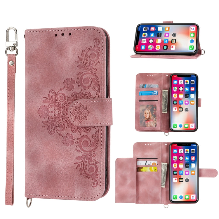 Skin-feel Flowers Embossed Wallet Leather Phone Case