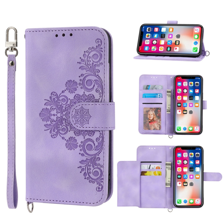 Skin-feel Flowers Embossed Wallet Leather Phone Case