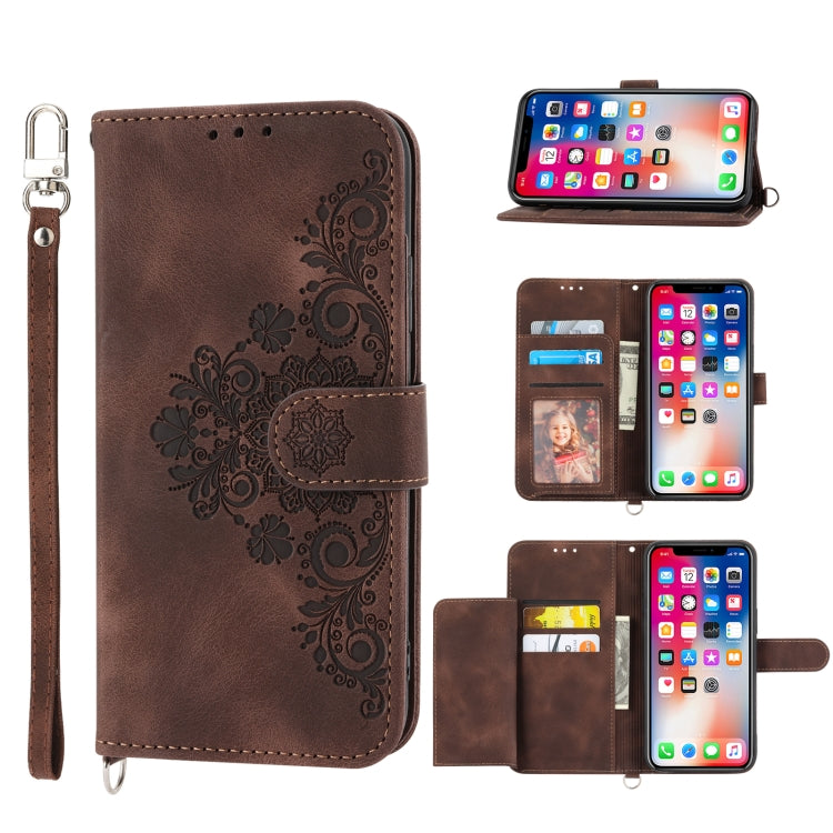 Skin-feel Flowers Embossed Wallet Leather Phone Case