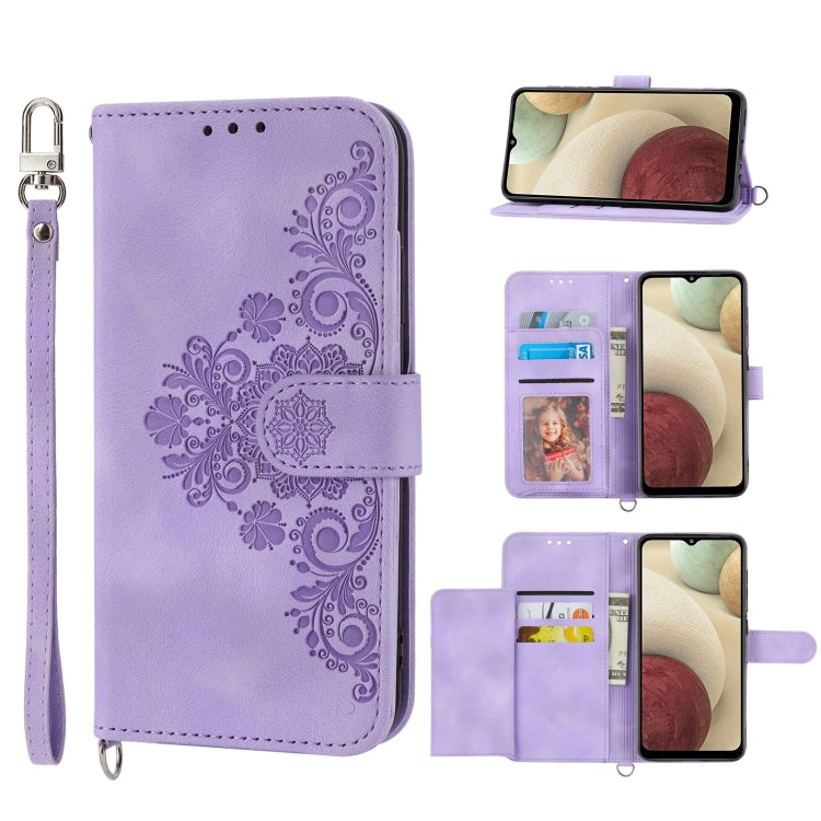 Skin-feel Flowers Embossed Wallet Leather Phone Case