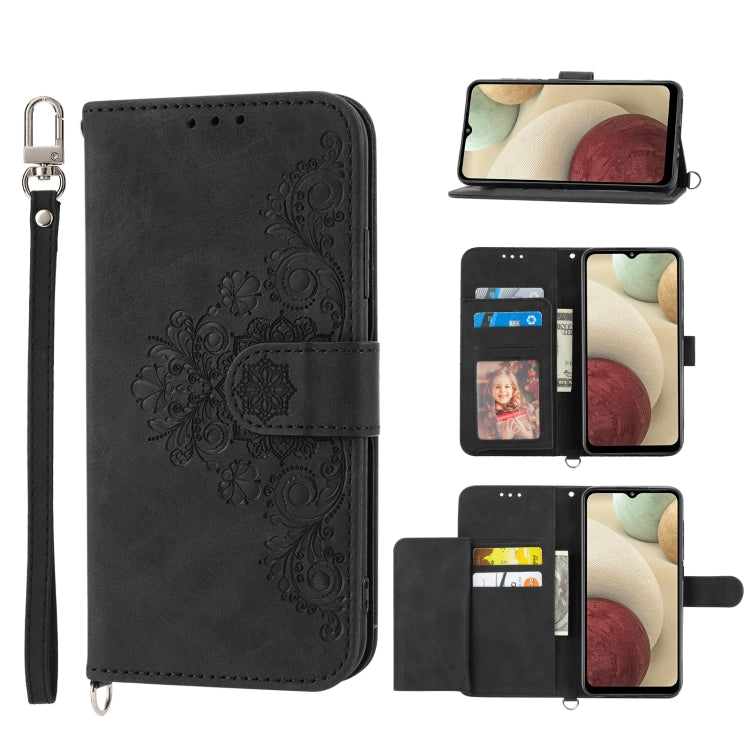 Skin-feel Flowers Embossed Wallet Leather Phone Case