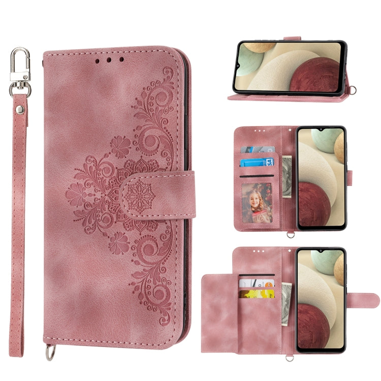 Skin-feel Flowers Embossed Wallet Leather Phone Case
