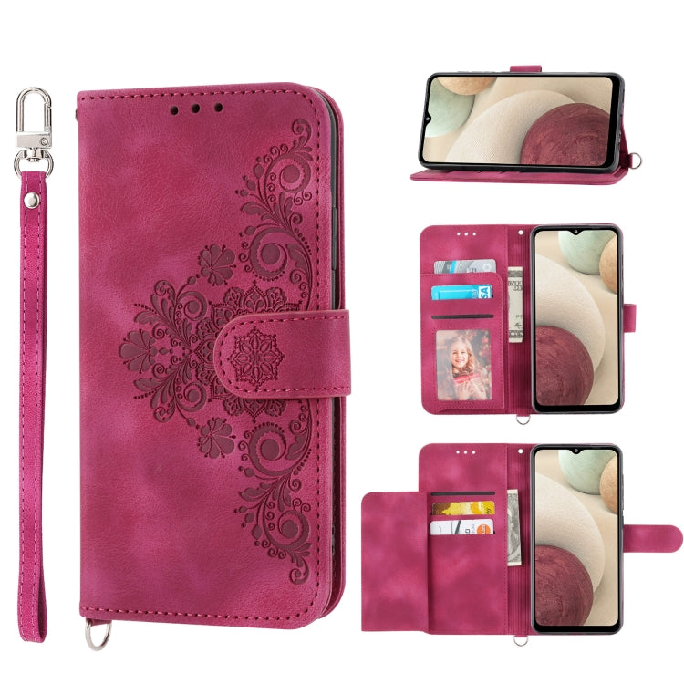 Skin-feel Flowers Embossed Wallet Leather Phone Case