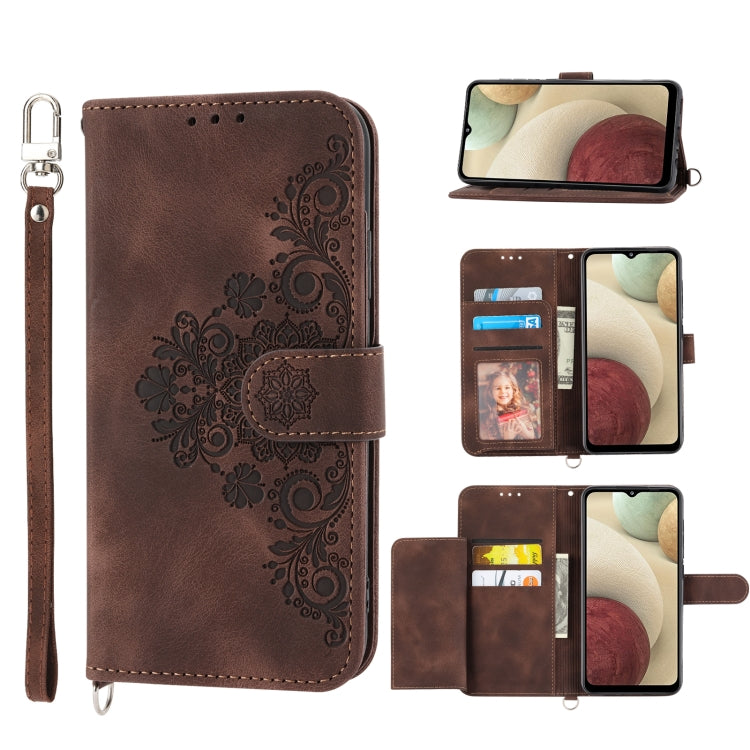 Skin-feel Flowers Embossed Wallet Leather Phone Case