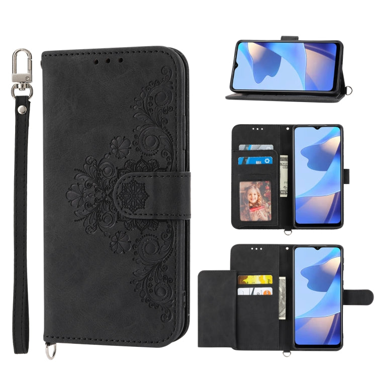 Skin-feel Flowers Embossed Wallet Leather Phone Case