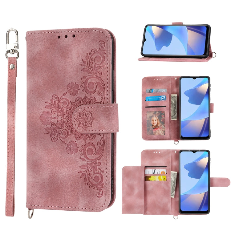Skin-feel Flowers Embossed Wallet Leather Phone Case