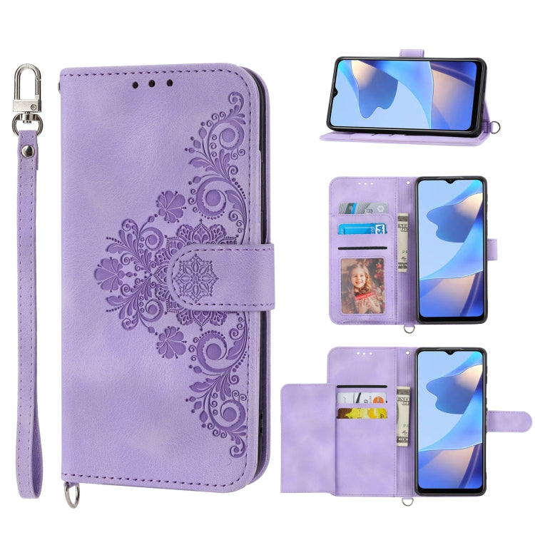 Skin-feel Flowers Embossed Wallet Leather Phone Case