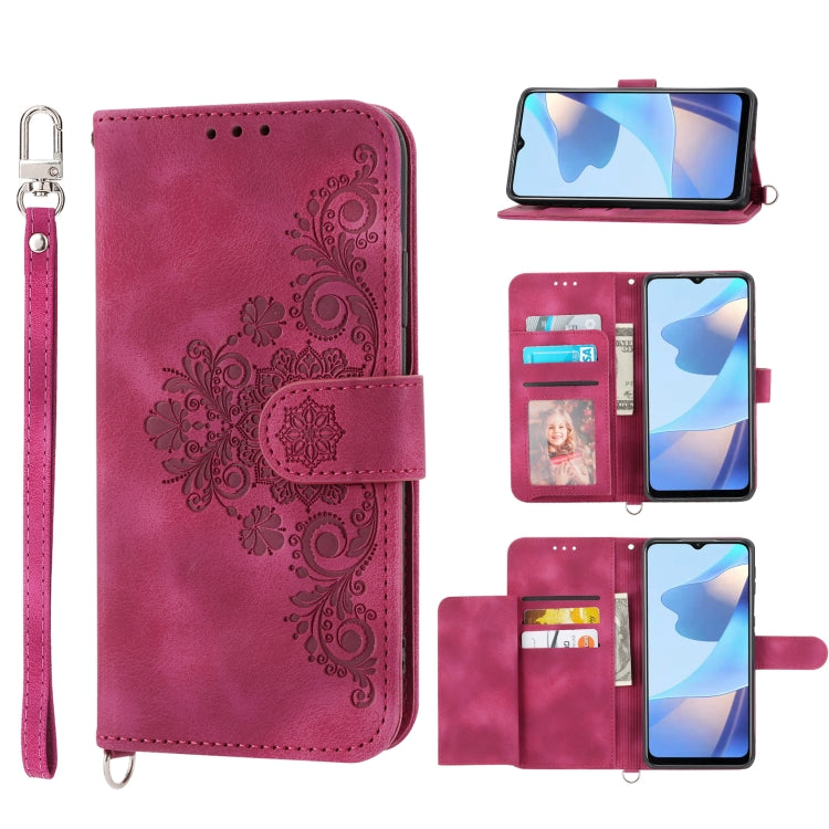 Skin-feel Flowers Embossed Wallet Leather Phone Case