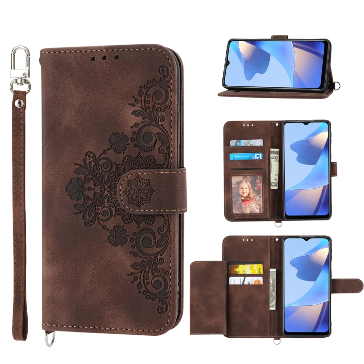 Skin-feel Flowers Embossed Wallet Leather Phone Case