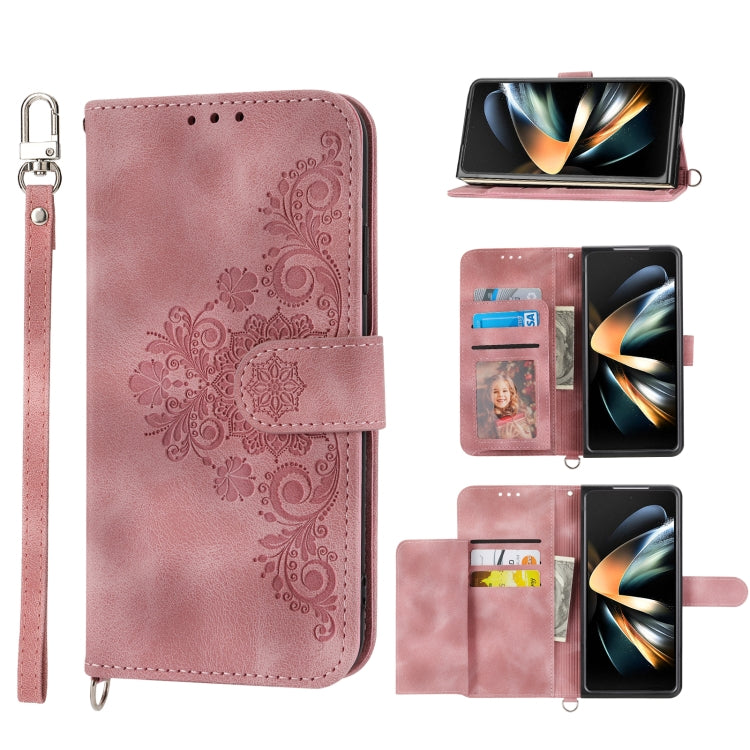 Skin-feel Flowers Embossed Wallet Leather Phone Case