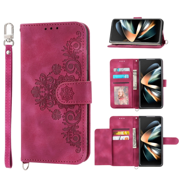 Skin-feel Flowers Embossed Wallet Leather Phone Case