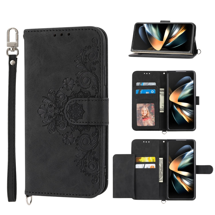 Skin-feel Flowers Embossed Wallet Leather Phone Case
