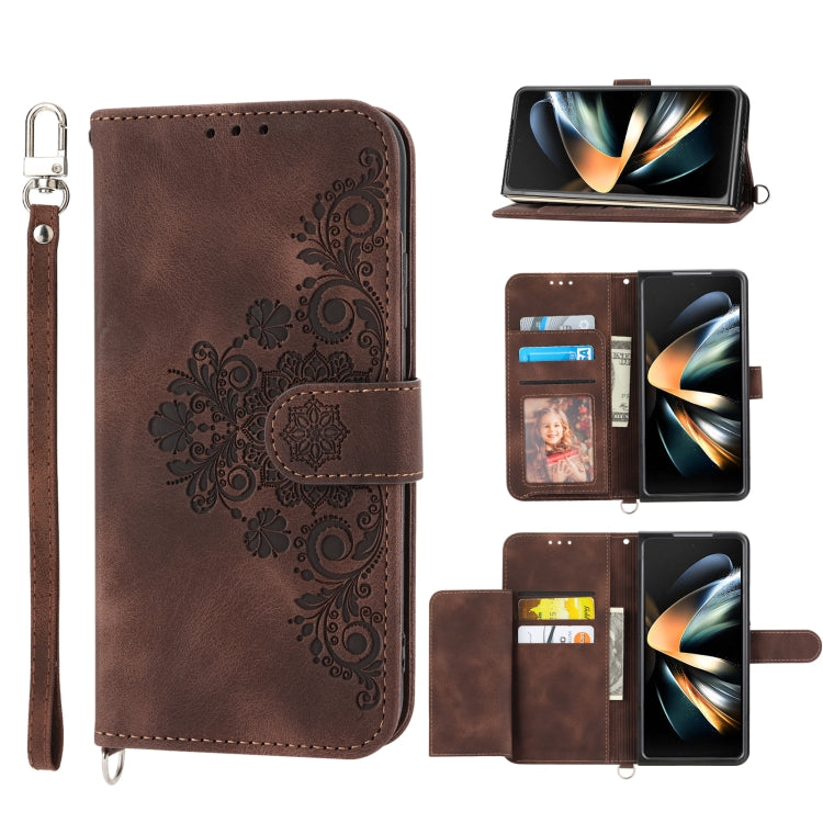 Skin-feel Flowers Embossed Wallet Leather Phone Case