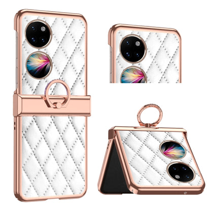 Grid Leather Pattern Electroplating Frame Folding Phone Case, For Huawei P50 Pocket, For Samsung Galaxy Z Flip3 5G, For Samsung Galaxy Z Flip4