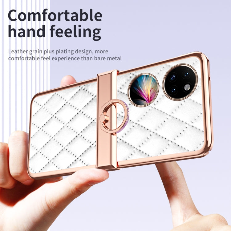 Grid Leather Pattern Electroplating Frame Folding Phone Case, For Huawei P50 Pocket, For Samsung Galaxy Z Flip3 5G, For Samsung Galaxy Z Flip4