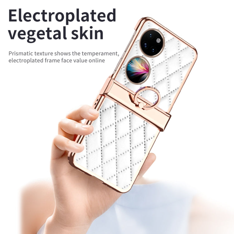 Grid Leather Pattern Electroplating Frame Folding Phone Case, For Huawei P50 Pocket, For Samsung Galaxy Z Flip3 5G, For Samsung Galaxy Z Flip4