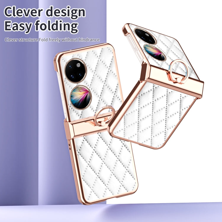 Grid Leather Pattern Electroplating Frame Folding Phone Case, For Huawei P50 Pocket, For Samsung Galaxy Z Flip3 5G, For Samsung Galaxy Z Flip4