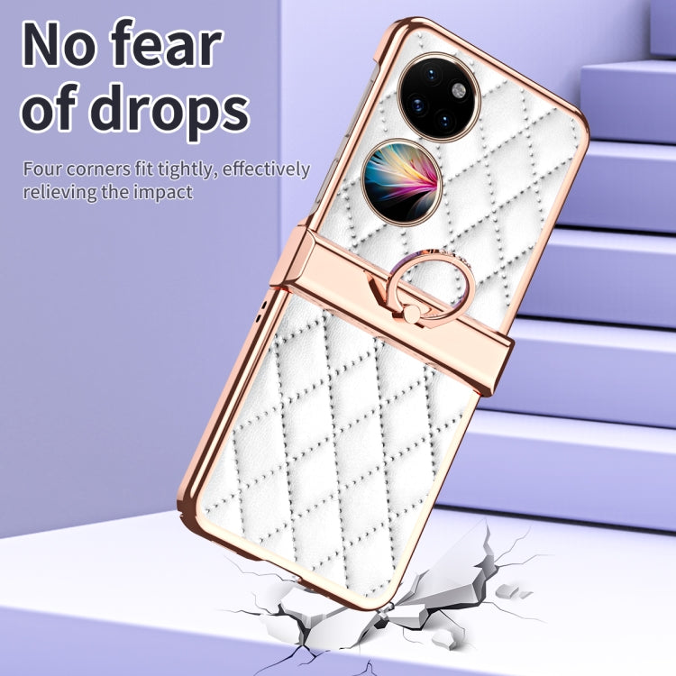 Grid Leather Pattern Electroplating Frame Folding Phone Case, For Huawei P50 Pocket, For Samsung Galaxy Z Flip3 5G, For Samsung Galaxy Z Flip4