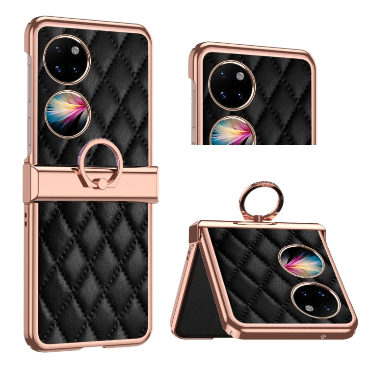 Grid Leather Pattern Electroplating Frame Folding Phone Case, For Huawei P50 Pocket, For Samsung Galaxy Z Flip3 5G, For Samsung Galaxy Z Flip4