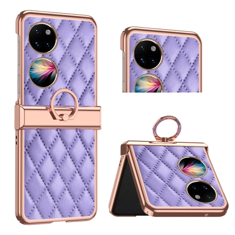 Grid Leather Pattern Electroplating Frame Folding Phone Case, For Huawei P50 Pocket, For Samsung Galaxy Z Flip3 5G, For Samsung Galaxy Z Flip4