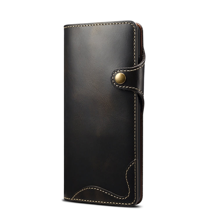 Denior Oil Wax Cowhide Magnetic Button Genuine Leather Case