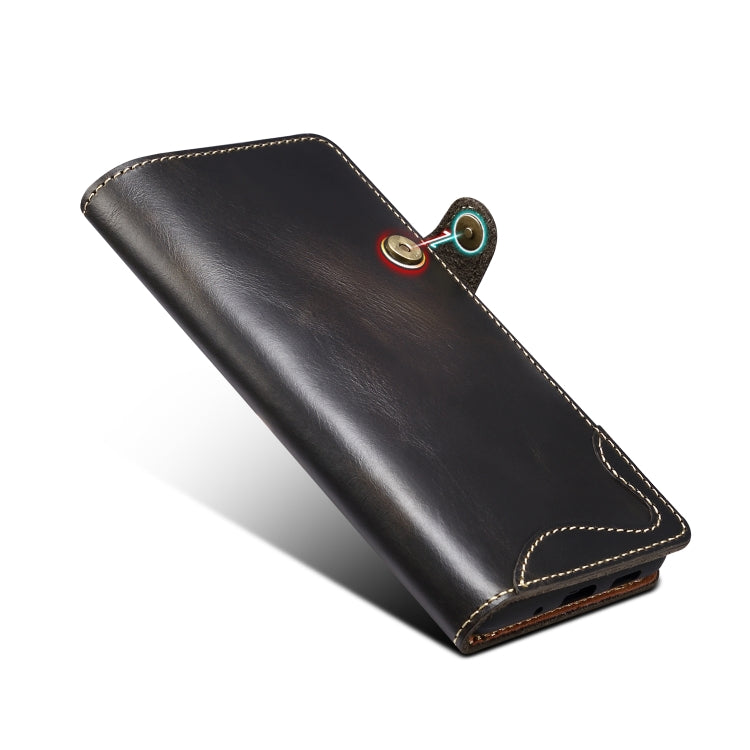 Denior Oil Wax Cowhide Magnetic Button Genuine Leather Case