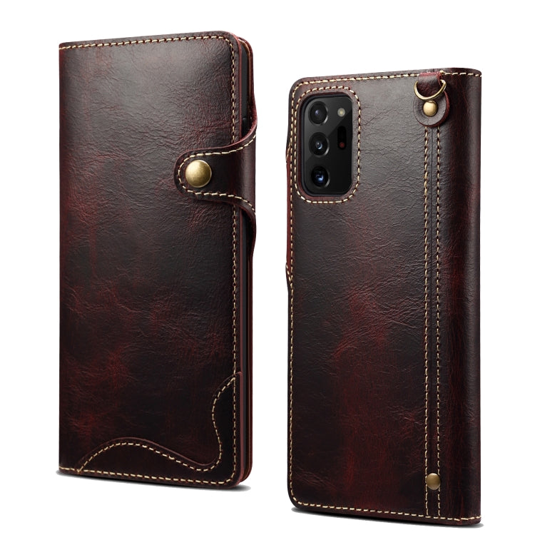 Denior Oil Wax Cowhide Magnetic Button Genuine Leather Case
