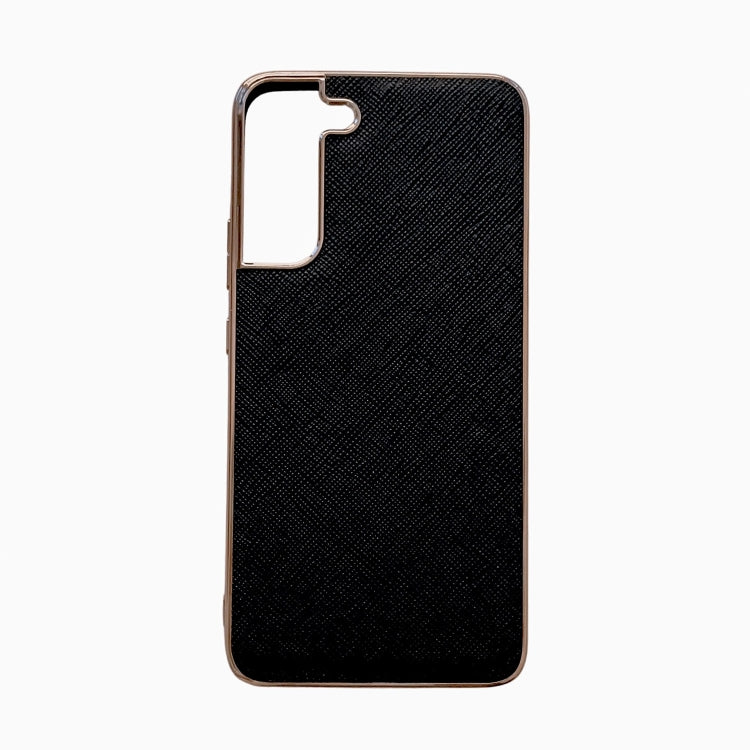 Nano Electroplating Cross Texture Genuine Leather Phone Case