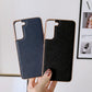 Nano Electroplating Cross Texture Genuine Leather Phone Case