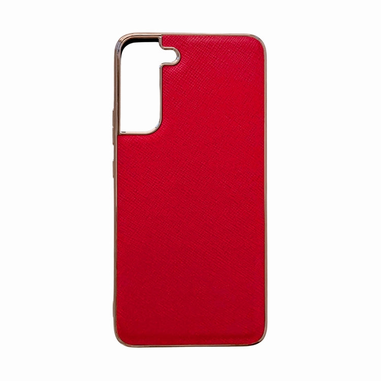 Nano Electroplating Cross Texture Genuine Leather Phone Case