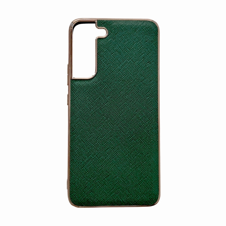 Nano Electroplating Cross Texture Genuine Leather Phone Case