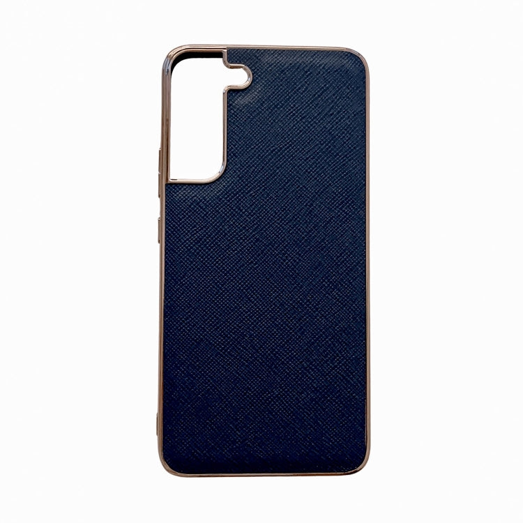 Nano Electroplating Cross Texture Genuine Leather Phone Case