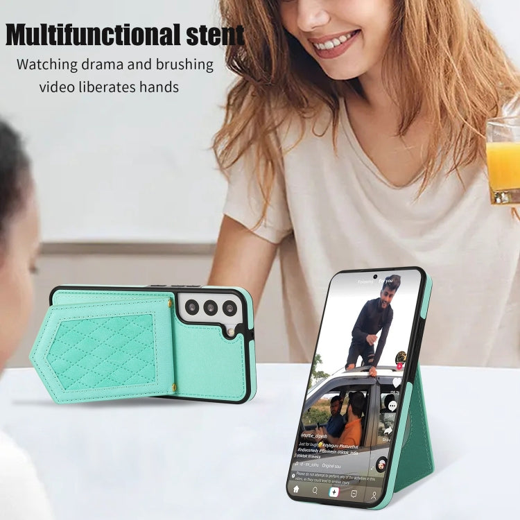 Rhombic Texture RFID Phone Case with Lanyard & Mirror