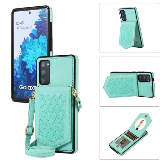 Rhombic Texture RFID Phone Case with Lanyard & Mirror