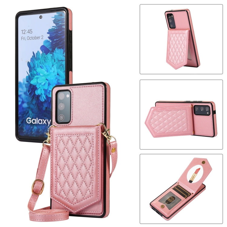 Rhombic Texture RFID Phone Case with Lanyard & Mirror
