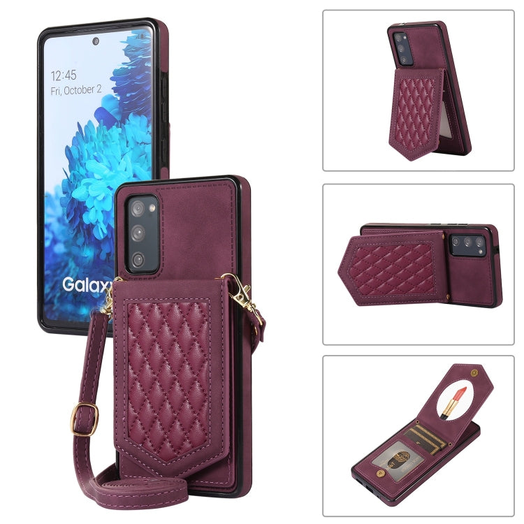 Rhombic Texture RFID Phone Case with Lanyard & Mirror