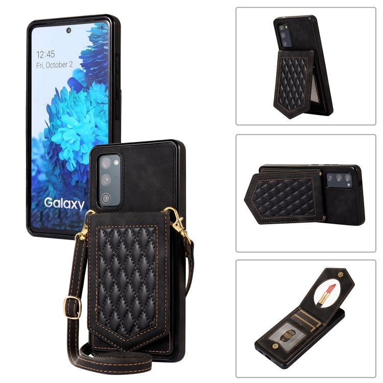 Rhombic Texture RFID Phone Case with Lanyard & Mirror